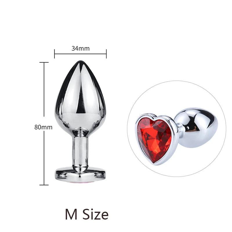 LustLab:3 Sizes S/M/L Heart-Shaped Metal Decorative Plug - Multiple Colors