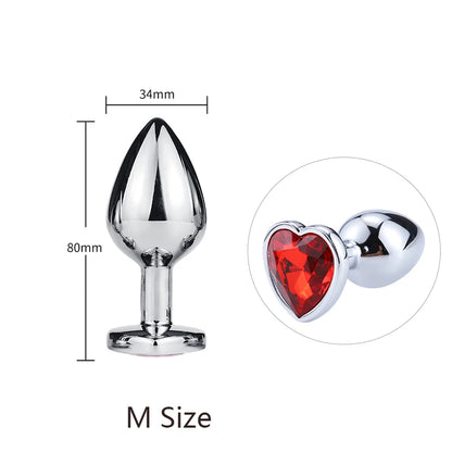 LustLab:3 Sizes S/M/L Heart-Shaped Metal Decorative Plug - Multiple Colors