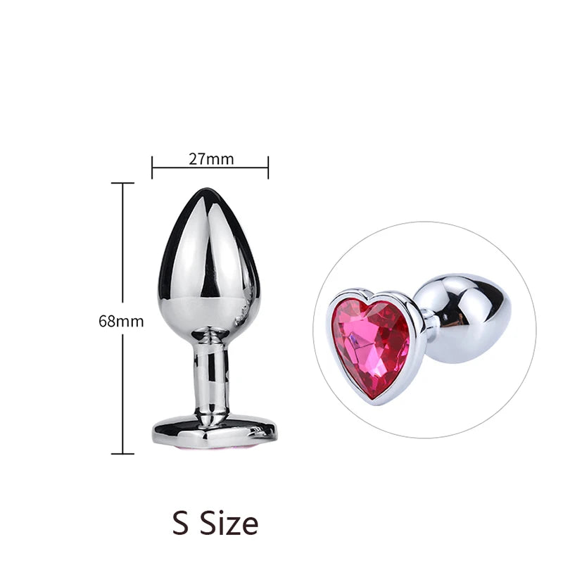 LustLab:3 Sizes S/M/L Heart-Shaped Metal Decorative Plug - Multiple Colors