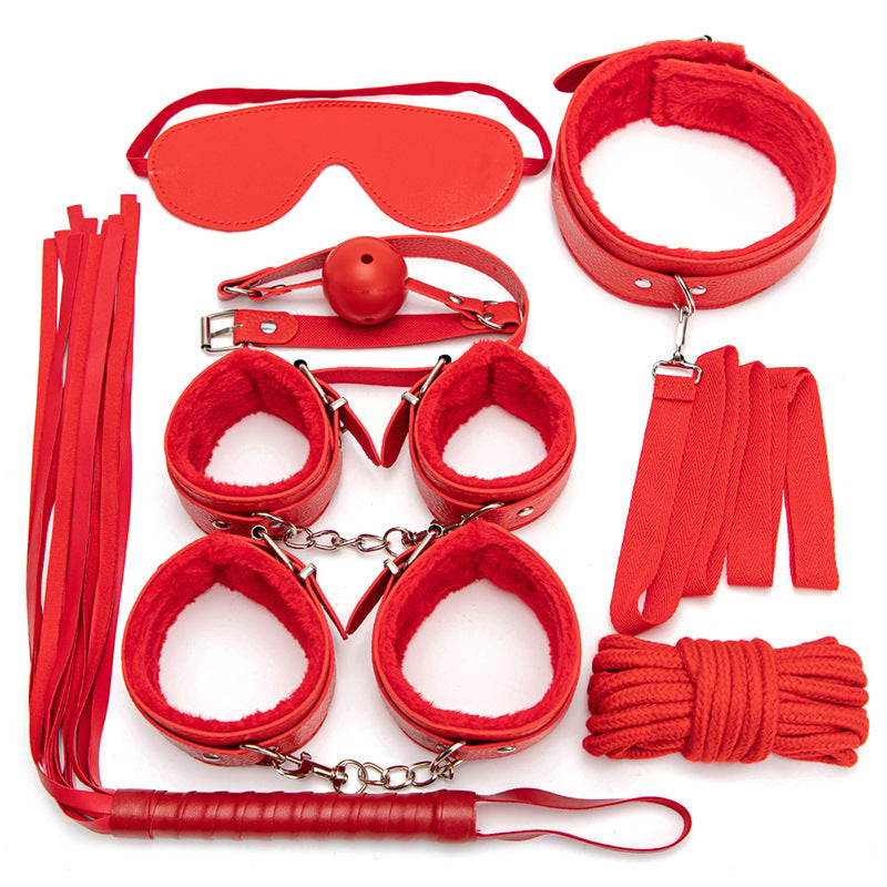 LustLab: 7 Piece BDSM Kit - Adult Roleplay Accessories, Adjustable Restraints and Whip